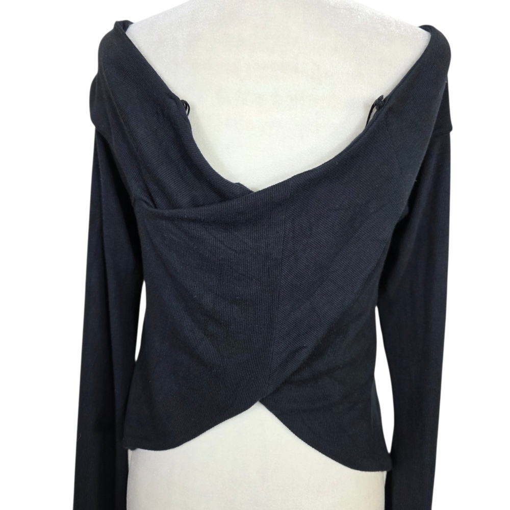 We The Free ribbed off shoulder x crisscross back Long Sleeve Top
